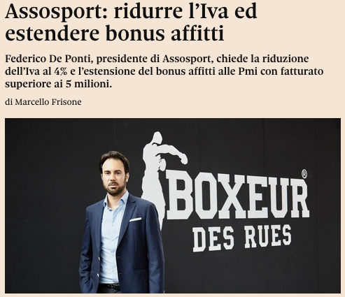 ASSOSPORT: RIDURRE  L’IVA ED ESTENDERE IL BONUS AFFITTI.