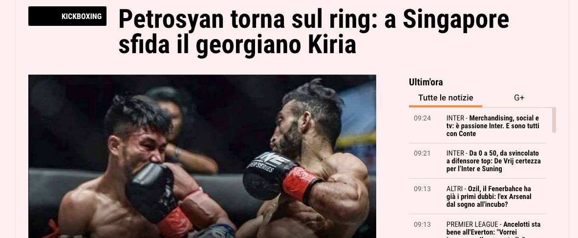 GIORGIO PETROSYAN: LA GAZZETTA DELLO SPORT LANCIA IL SUO RITORNO SUL RING.