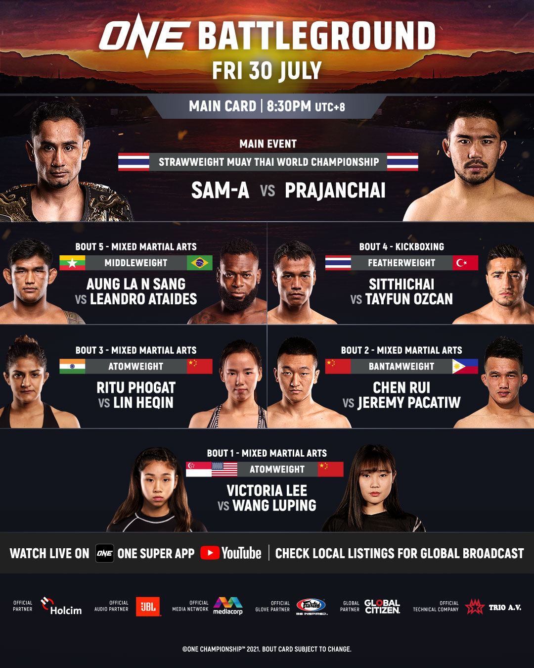 ONE CHAMPIONSHIP BATTLEGROUND: TAYFUN OZCAN SFIDA SITTHICHAI PER PUNTARE A GIORGIO PETROSYAN.