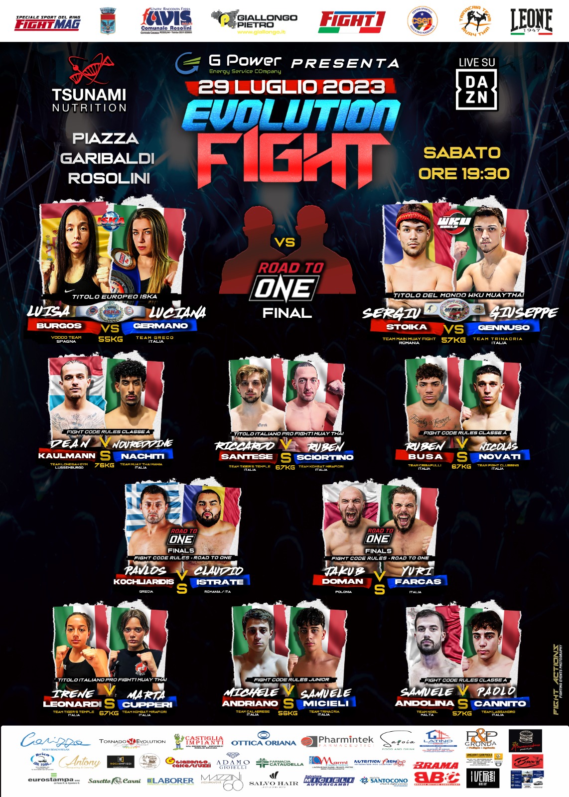EVOLUTION FIGHT E LE ROAD TO ONE FINALS IN DIRETTA SU DAZN ITALIA DA ROSOLINI (SR)